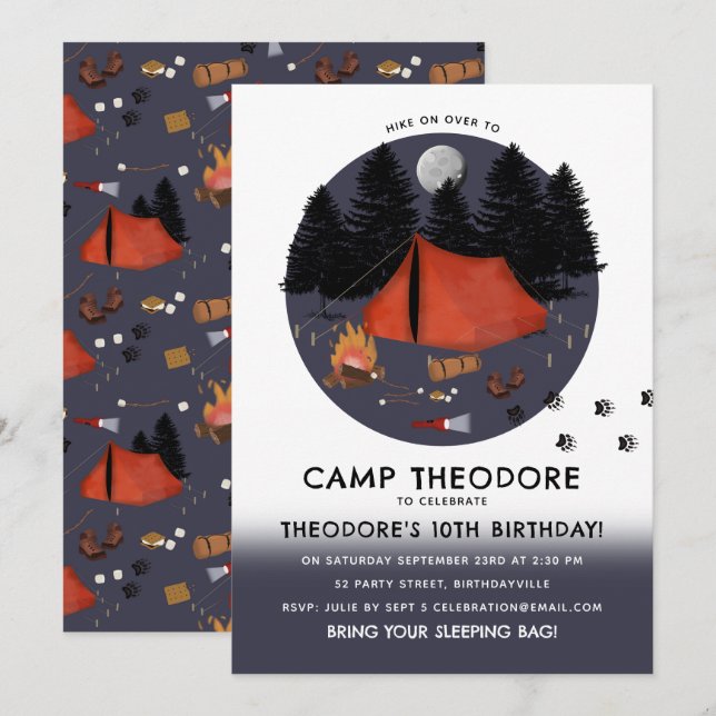 Camping Outdoor Adventure Campfire Birthday Party Invitation (Front/Back)