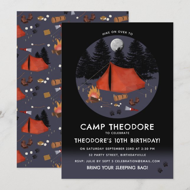 Camping Outdoor Adventure Campfire Birthday Party Invitation (Front/Back)