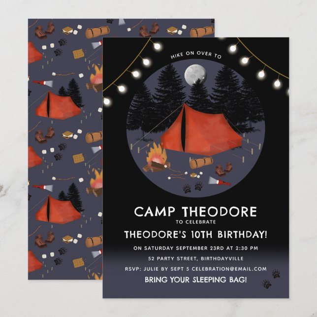 Camping Outdoor Adventure Campfire Birthday Party Invitation (Front/Back)