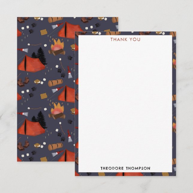 Camping Outdoor Adventure Summer Campfire Kids Thank You Card (Front/Back)