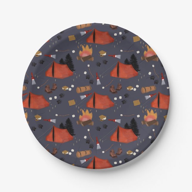 Camping Outdoor Adventure Summer Campfire Paper Plate (Front)
