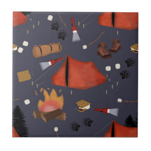 Camping Outdoor Adventure Summer Campfire Tile