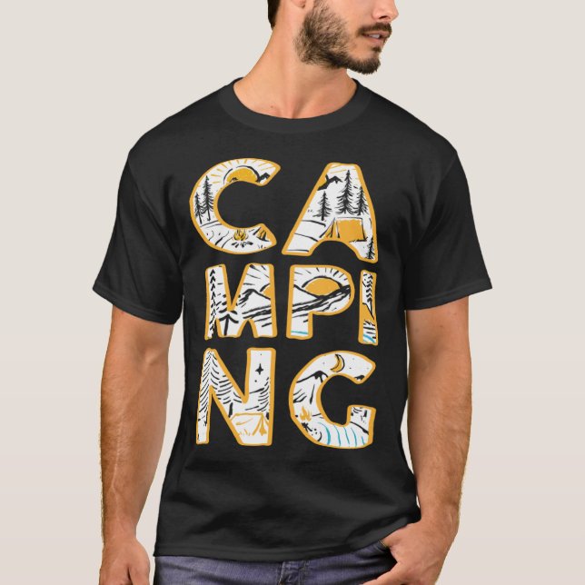 Camping outdoor hiking camper cute graphic T-Shirt (Front)