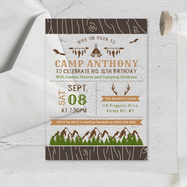 Camping Outdoors Birthday Party Acrylic Invitations (Creator Uploaded)