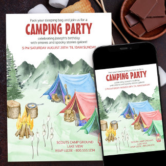 Camping Party Sleepover Adventure Birthday Invitation
