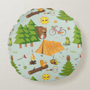 Camping Pattern Round Cushion