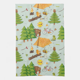 Camping Pattern Tea Towel