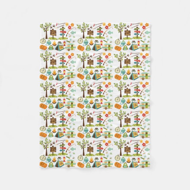 Camping Pattern Throw Blanket (Front)
