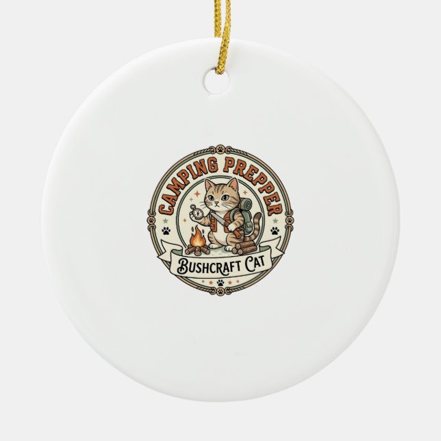 Camping Prepper Bushcraft Cat Camping Prepper Bush Ceramic Tree Decoration (Front)