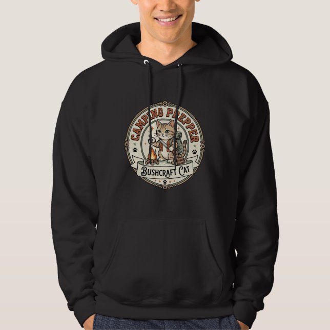Camping Prepper Bushcraft Cat Camping Prepper Bush Hoodie (Front)