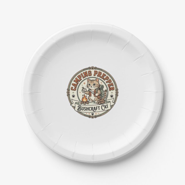 Camping Prepper Bushcraft Cat Camping Prepper Bush Paper Plate (Front)