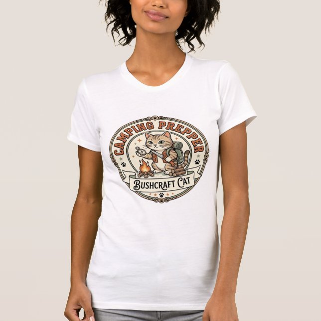 Camping Prepper Bushcraft Cat Camping Prepper Bush T-Shirt (Front)