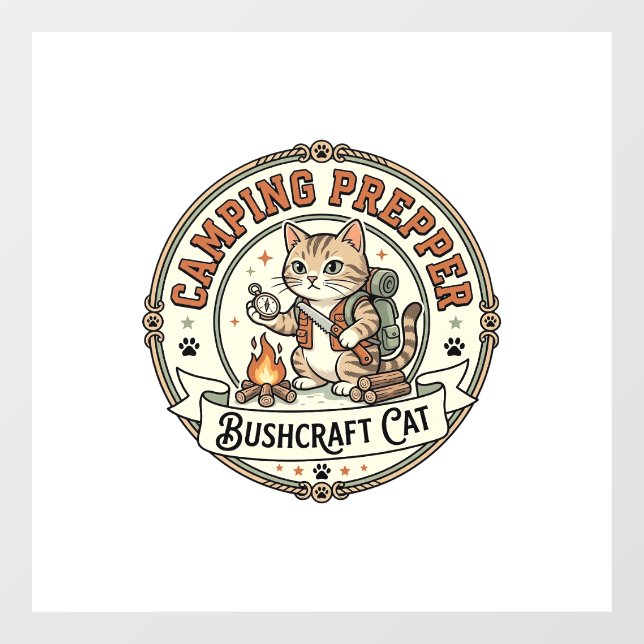 Camping Prepper Bushcraft Cat Camping Prepper Bush Window Cling (Sheet)