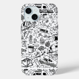 Camping print pattern collage iPhone 15 case