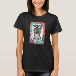 Camping Queen Messy Bun Tie Dye Happy Camper Funny T-Shirt
