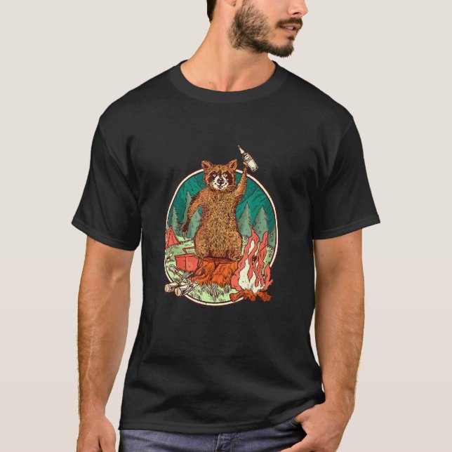 Camping Racoon Animal Excursion Hiking T-Shirt (Front)