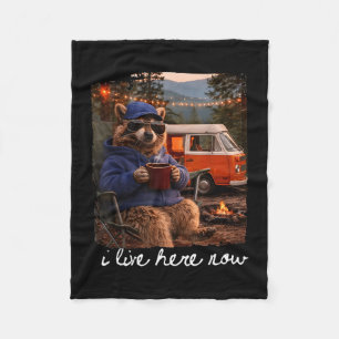 Camping racoon meme camping crew campfire live fleece blanket
