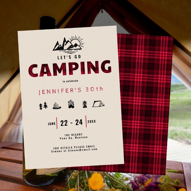 Camping Red Plaid Outdoors 30th Birthday Party Invitation (Creator Uploaded)
