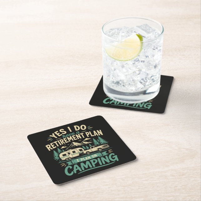 Camping Retirement Plan Square Paper Coaster (Insitu)