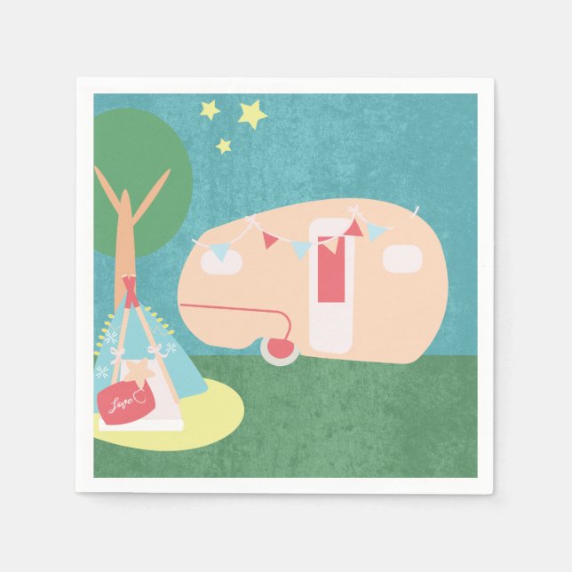 Camping Retro Party Stars Night Birthday Napkin (Front)