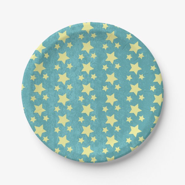 Camping Retro Party Stars Night Birthday Paper Plate (Front)