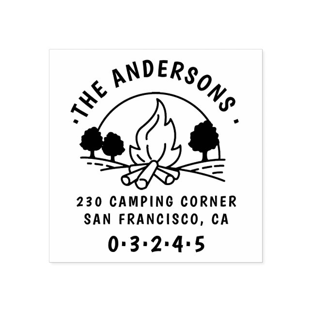 Camping | Round Family Name & Return Address Rubber Stamp (Imprint)
