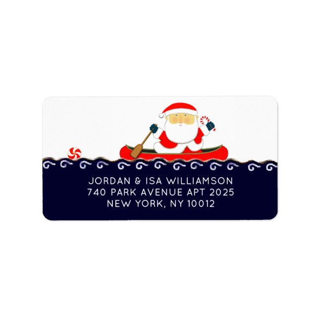 Camping Santa Kayaking Christmas Label (Front)