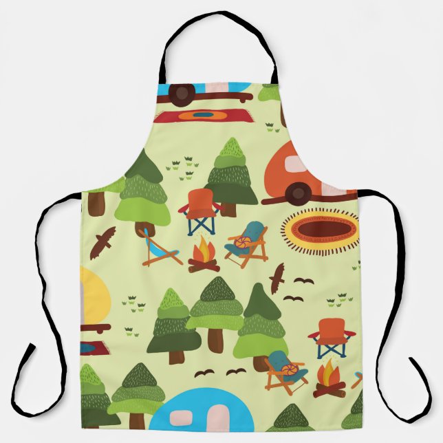 Camping scene - caravan, camping chairs, fire plac apron (Front)