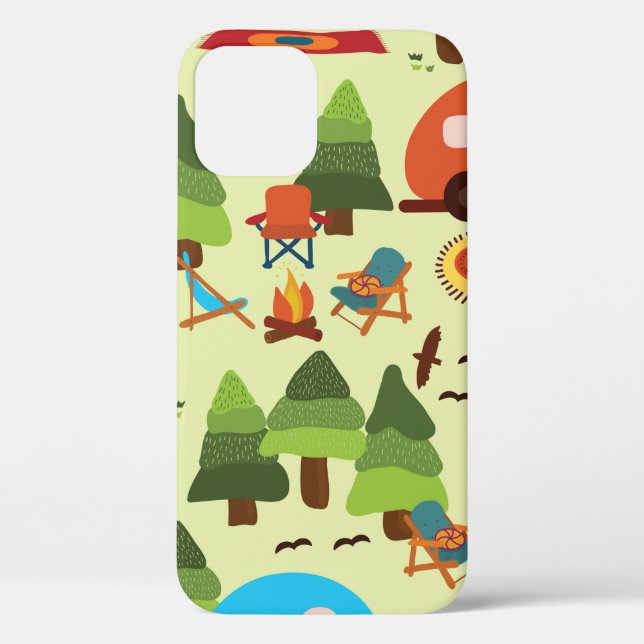 Camping scene - caravan, camping chairs, fire plac Case-Mate iPhone case (Back)