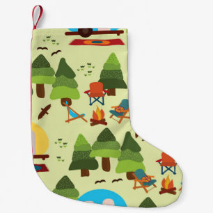Camping scene - caravan, camping chairs, fire plac small christmas stocking