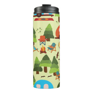 Camping scene - caravan, camping chairs, fire plac thermal tumbler