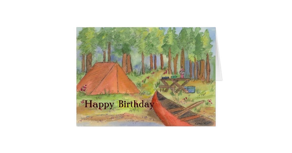 Camping Scene Happy Birthday Card Zazzle.co.uk