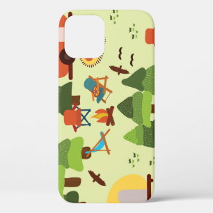 Camping scene, seamless vintage pattern iPhone 12 case