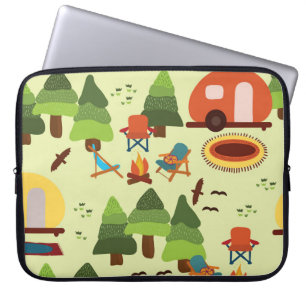 Camping scene, seamless vintage pattern laptop sleeve