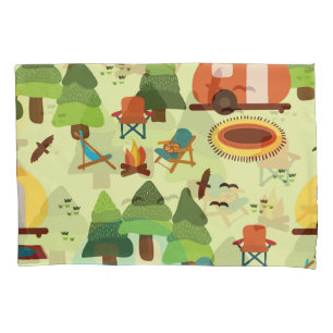 Camping scene, seamless vintage pattern pillowcase