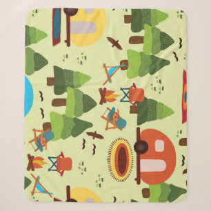 Camping scene, seamless vintage pattern sherpa blanket