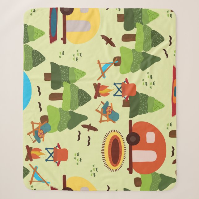 Camping scene, seamless vintage pattern sherpa blanket (Front)