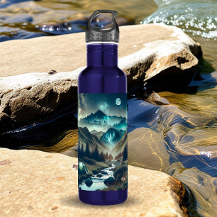 Camping Scene with Mountains and Tent  710 Ml Water Bottle