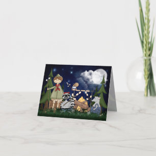 Camping Scout Boy with Racoon and Opossum Card