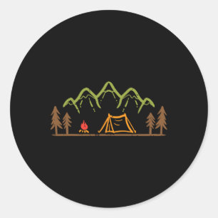 Camping Site Tent Trees Mountain Minimalistic Camp Classic Round Sticker