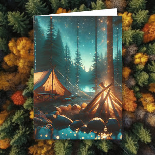 Camping Site with Pretty Lights   Anniversary Card