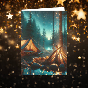 Camping Site with Pretty Lights Birthday Card