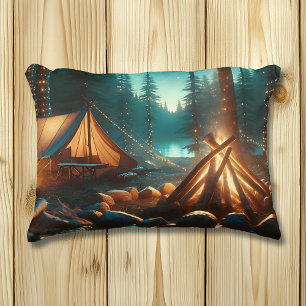 Camping Site with Pretty Lights Decorative Cushion