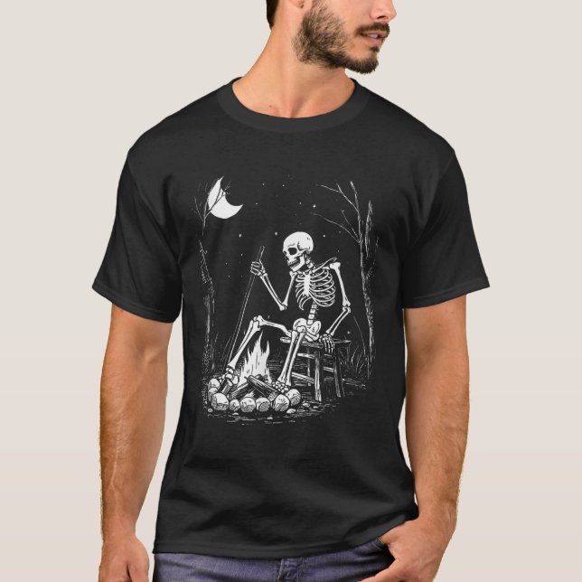 Camping Skeleton Bones Halloween Forest Campfire G T-Shirt (Front)