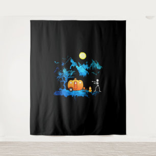 camping skeleton halloween tapestry