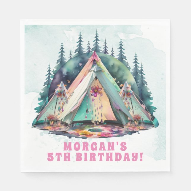 Camping Sleepover Birthday Party Napkin (Front)