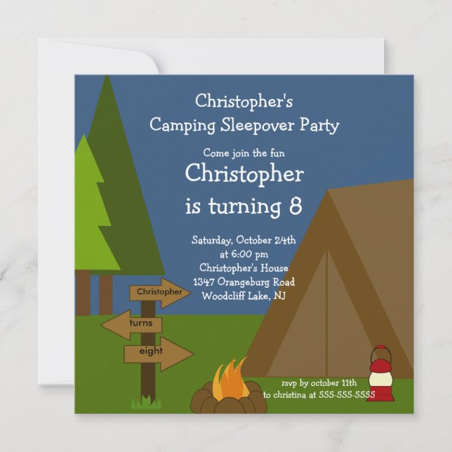 Camping Sleepover Boys Birthday Invitation (Front)