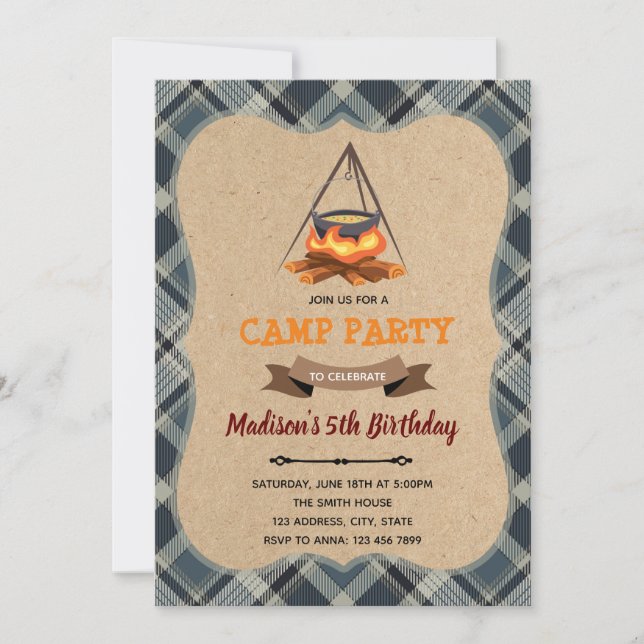 Camping sleepover party invitation (Front)