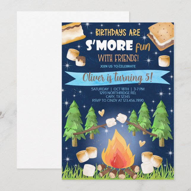 Camping smore fun boy birthday invite. invitation (Front/Back)