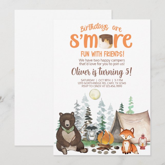 Camping smore fun boy birthday invite. invitation (Front/Back)